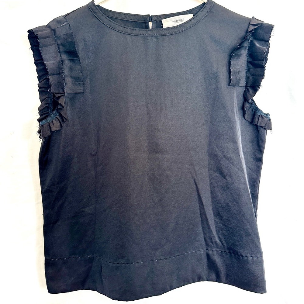 Pringle of Scotland Black Sleeveless Top with Ruffle Details